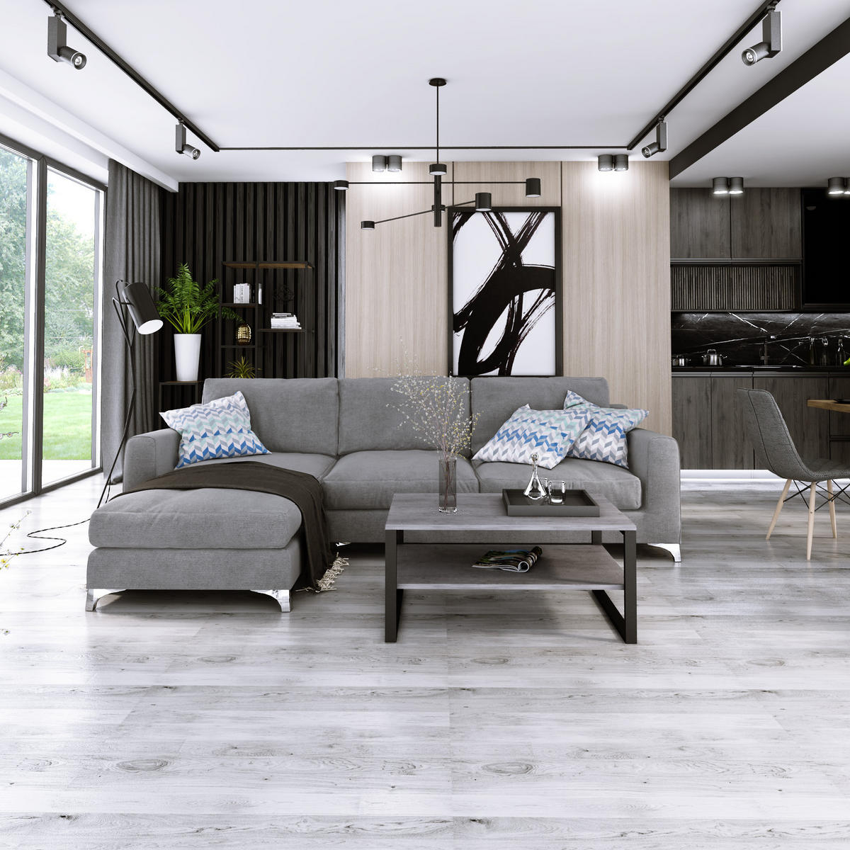 COUCHTISCH Basic rechteckig Beton mit Metallbeinen - Graphitfarben, Metall (60/90/47cm) - Design Möbel