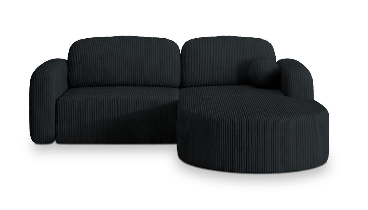 ECKSOFA AMILIA P R-S Schwarz Kordstoff mit Schlaffunktion - Schwarz, Holz (263/174cm) - MASSENO