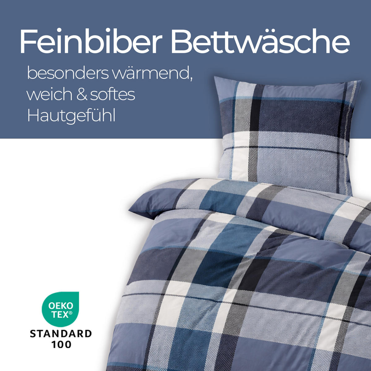 BETTWÄSCHE Feinbiber Herbst/Winter 135x200 cm Blau (Kariert) - Blaugrau, Textil (135/200cm) - Bestlivings