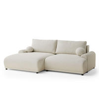 ECKSOFA MIT SCHLAFFUNKTION Tallin Creme Webstoff - Links Seite - Creme/Schwarz, Holz/Holzwerkstoff (145/240cm) - Maison de Reve