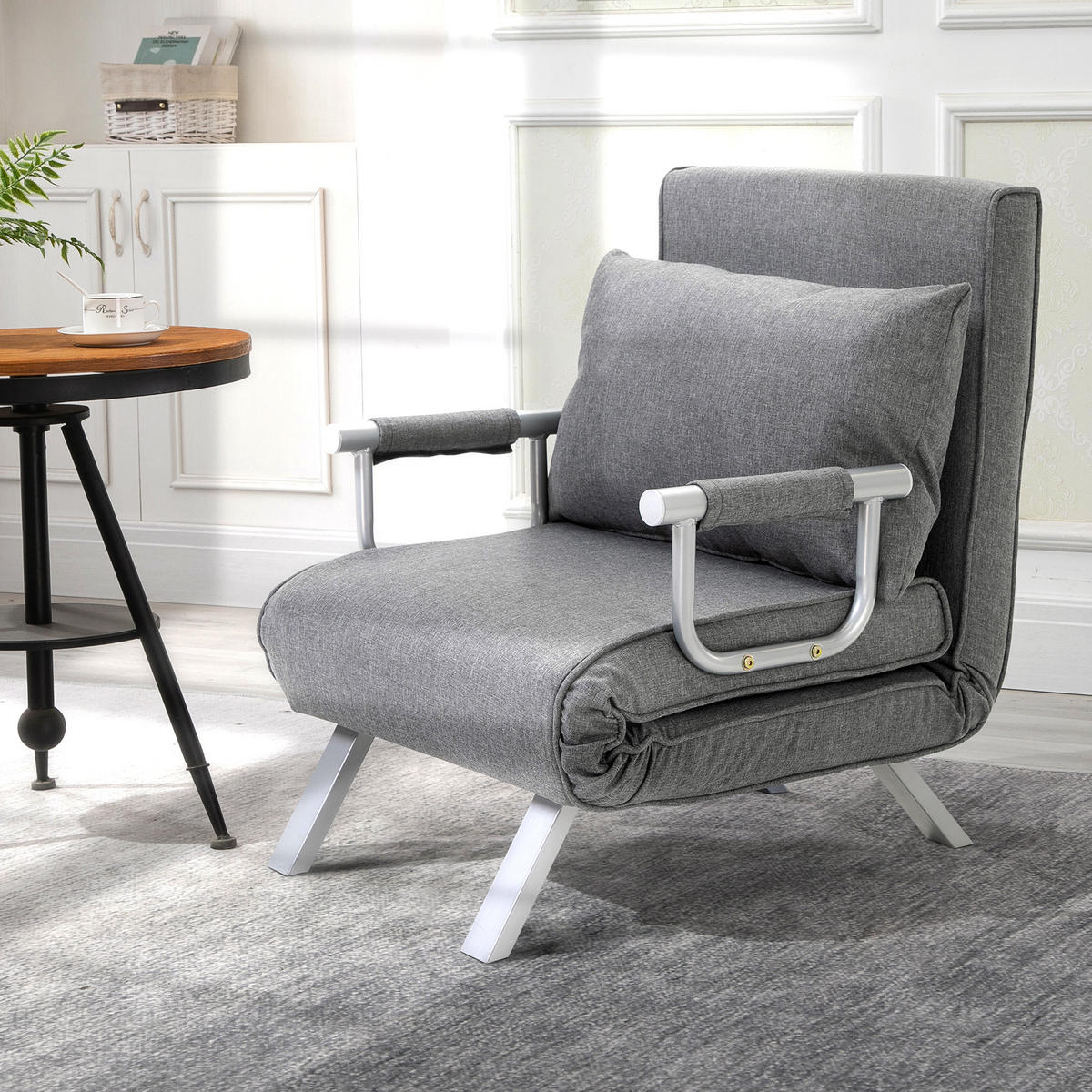 3-IN-1 Schlafsofa Schlafsessel Armlehne Klappbett Gästebett Chaiselongue Grau - Hellgrau, Kunststoff (69/80/65cm) - HOMCOM