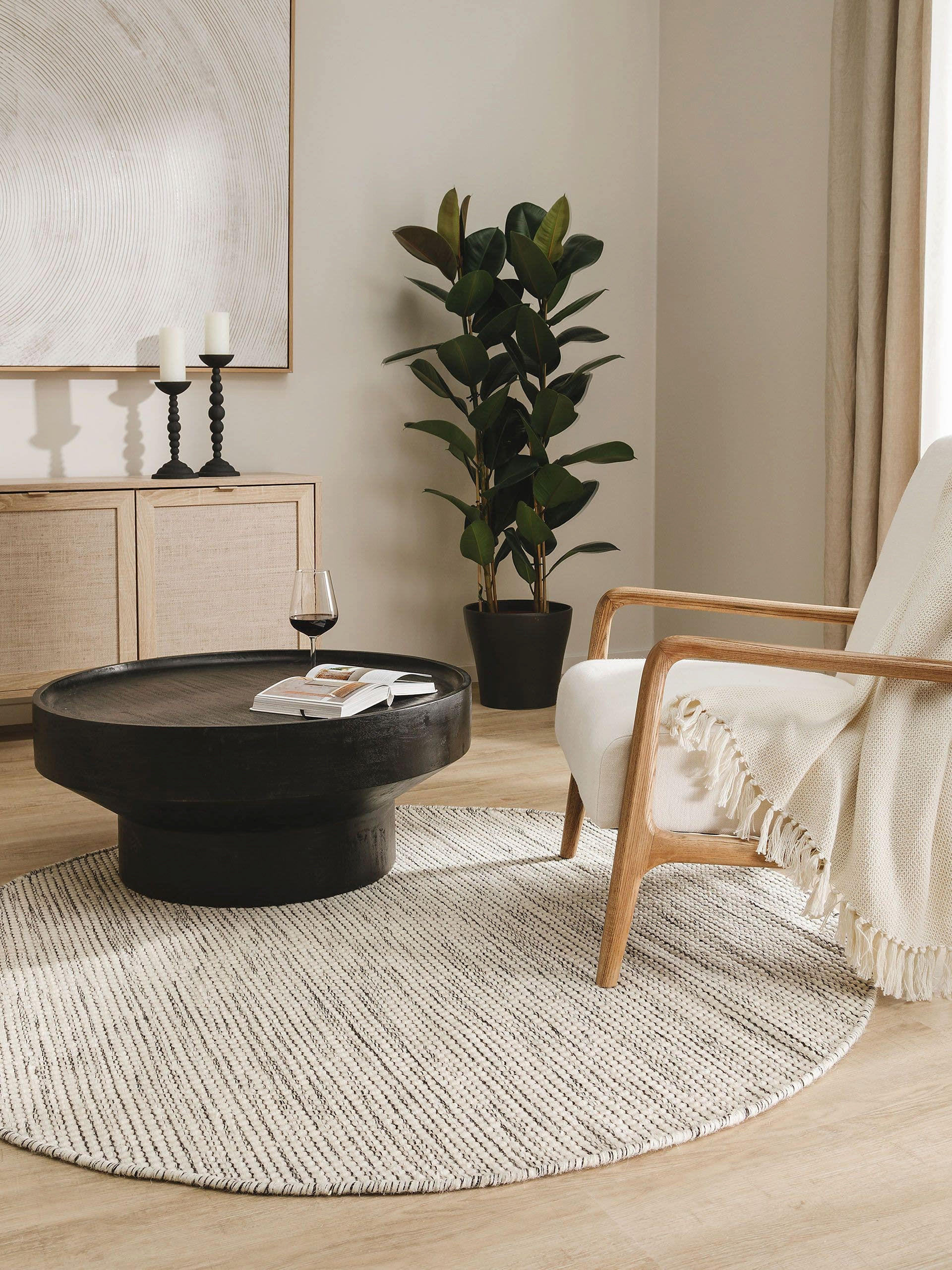WOLLTEPPICH Rocco Beige/Schwarz ø 200 cm rund - Beige, Textil (200/200cm) - benuta Pure