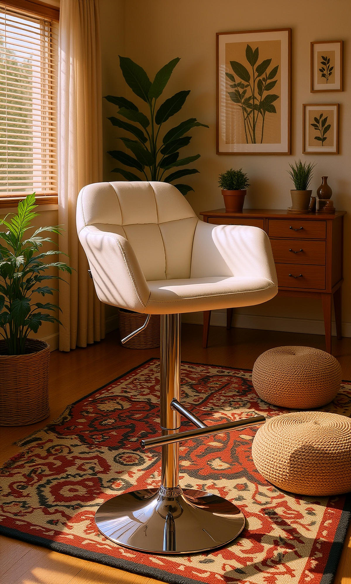 BARHOCKER Nardo Kunstleder chrom weiß - Chromfarben/Weiß, Kunststoff/Metall (57/118/59cm) - TPFLiving