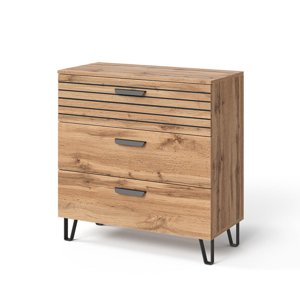 KOMMODE Amber Eiche Wotan 80 x 82 cm mit 3 Schubladen - Eiche Wotan, Holzwerkstoff (80/82/38cm) - Vicco