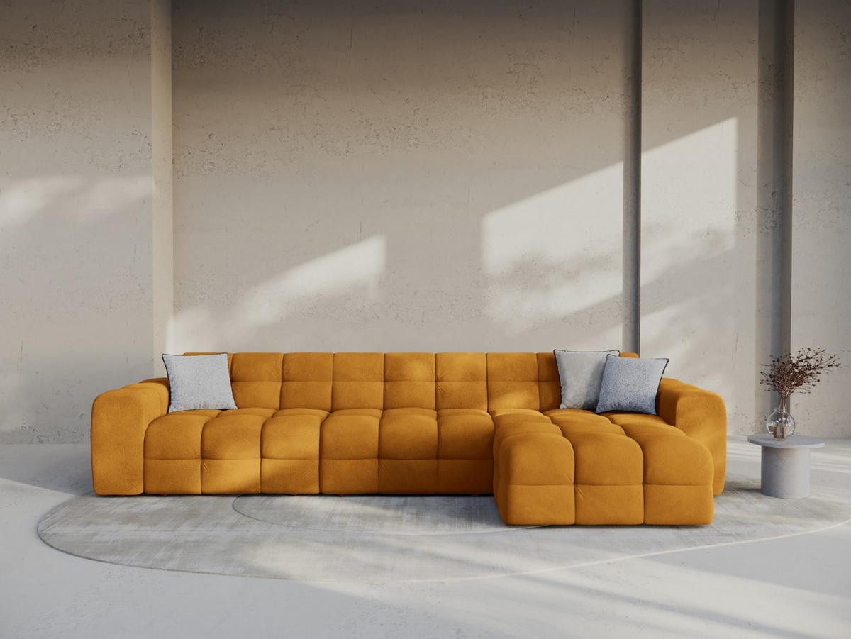 ECKSOFA rechts Kendal aus Samt senf 5 Sitzplätze - Dunkelgelb, Textil (173/357cm) - Micadoni