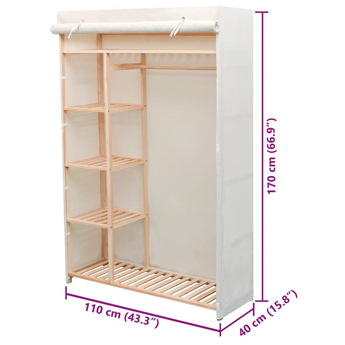 STOFFSCHRANK aus Kiefernholz 110/40/170 Cm - Weiß, Holz (110/170/40cm) - vidaXL
