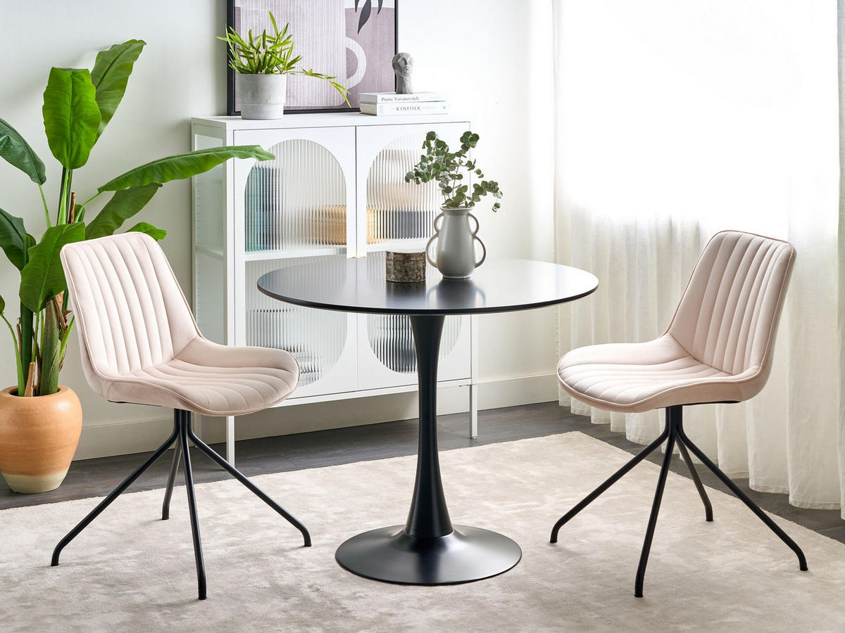 STUHL 2er-Set Samtstoff Beige Navasota - Beige, Textil/Metall (47/83/62cm) - Beliani