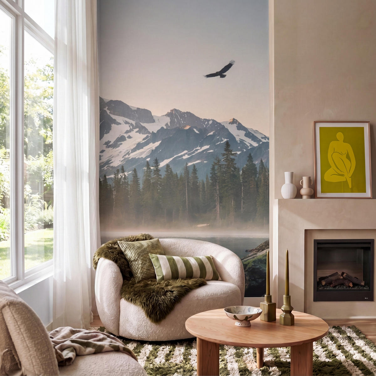 TAPETE - Berge - Wasser - Bäume - 120x200 cm - Multicolor, Papier (120/200cm) - OnlyWow