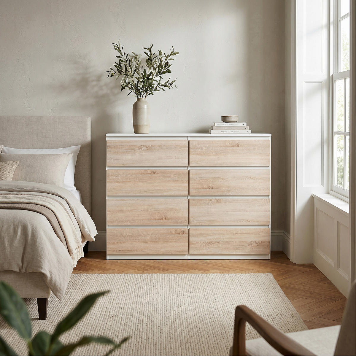 KOMMODE NUDO 138,5/101,5/39cm mit 8 Schubladen Türen Weiß - Weiß/Sonoma Eiche, Holzwerkstoff (138.5/101.5/39cm) - MASSENO
