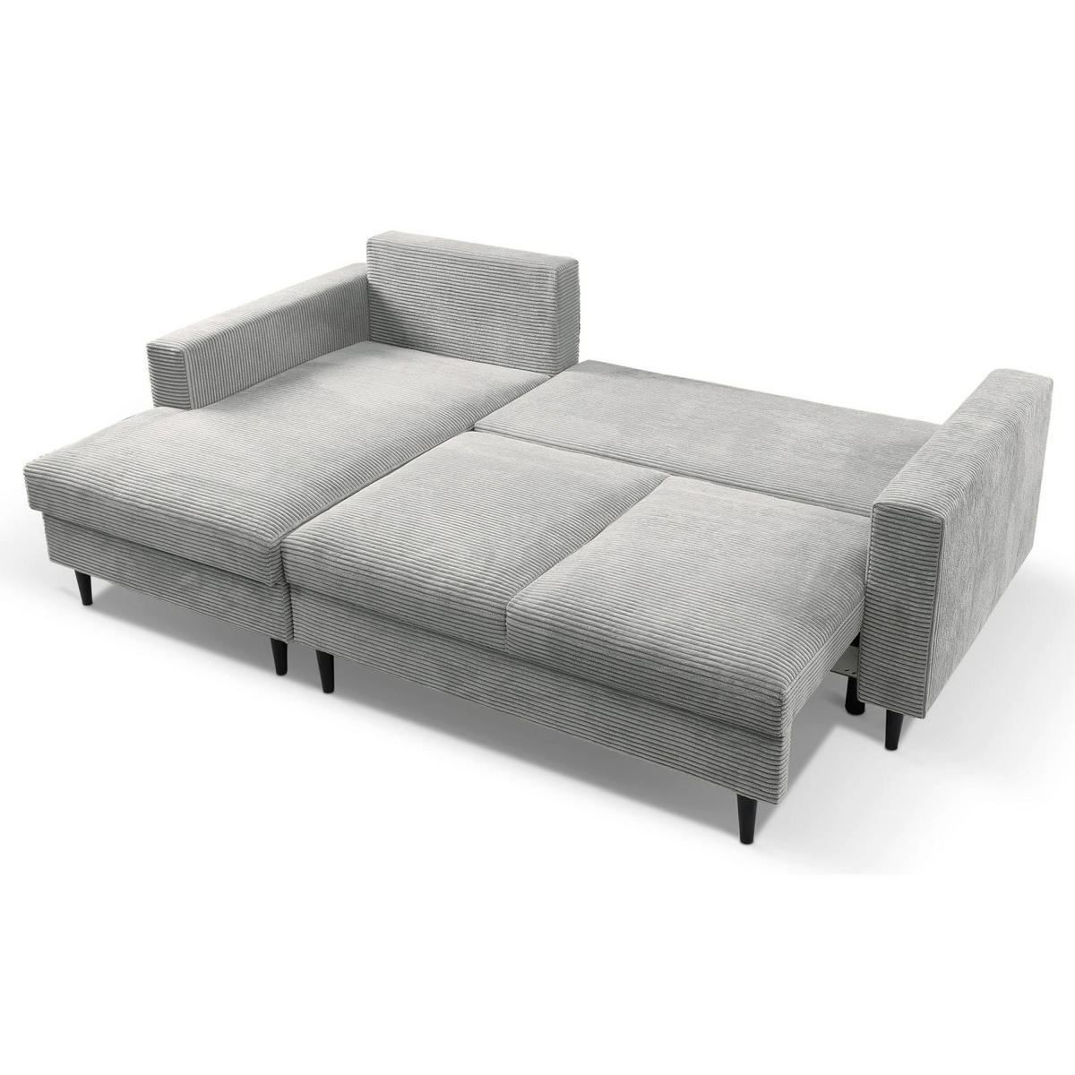 ECKSOFA Nalika Hellgrau mit Cordbezug - Hellgrau/Schwarz, Holz/Textil (230/143cm) - Selsey