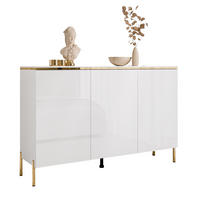 KOMMODE AURORA 3D Weiß / Weiß hochglanz mit gerade Goldchrom Fuße - Weiß Hochglanz/Goldfarben, Holzwerkstoff/Metall (140/91/40cm) - Lookway