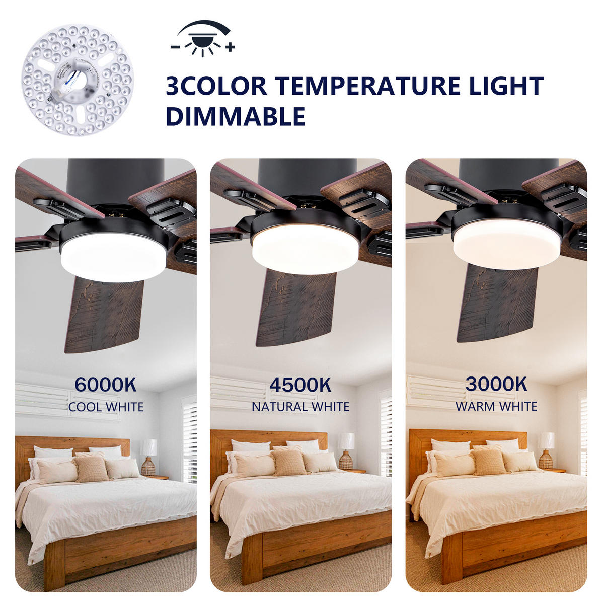 DECKENVENTILATOR DE-16222 42 Zoll flach mit LED & Fernbedienung Schwarz - Walnussfarben, Holz/Metall (107/107/25cm) - ComfortXL