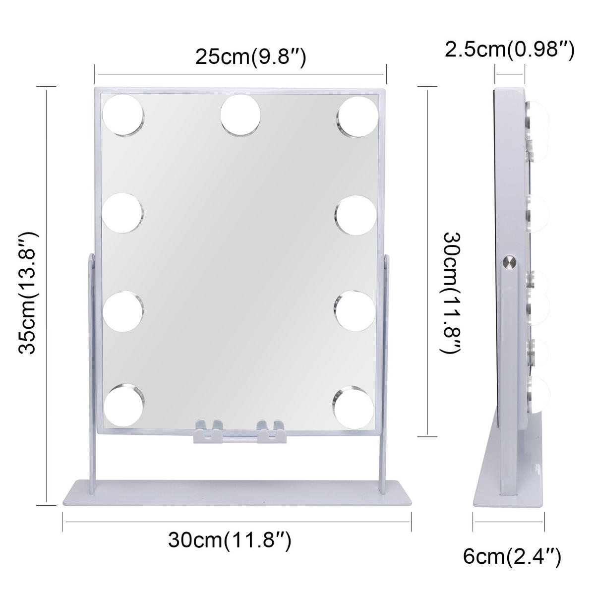 SCHMINKSPIEGEL mit LED-Beleuchtung und Bluetooth weiß 25/30 cm - Weiß, Metall (25/30/3cm) - VANITII