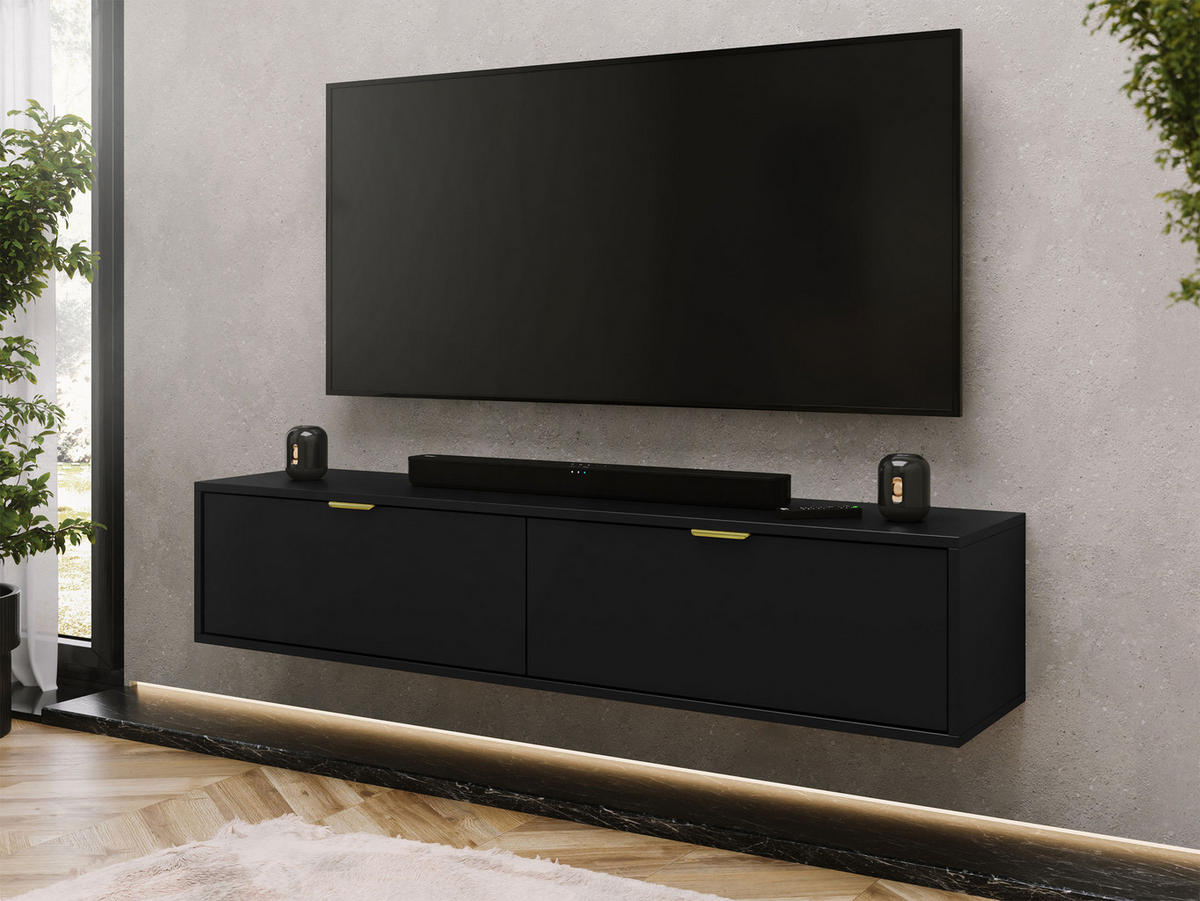 TV-LOWBOARD Senna 175 - Goldfarben/Schwarz, Holzwerkstoff/Metall (175/35/33cm) - MIRJAN24