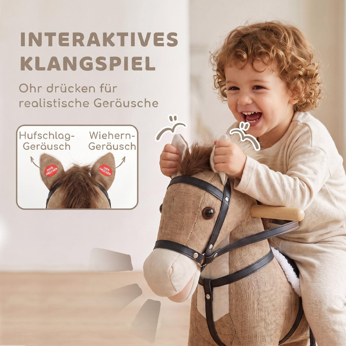 KINDER-SCHAUKELPFERD Polyester Metall Dunkelbraun - Dunkelbraun, Holz (30/68/71cm) - AIYAPLAY
