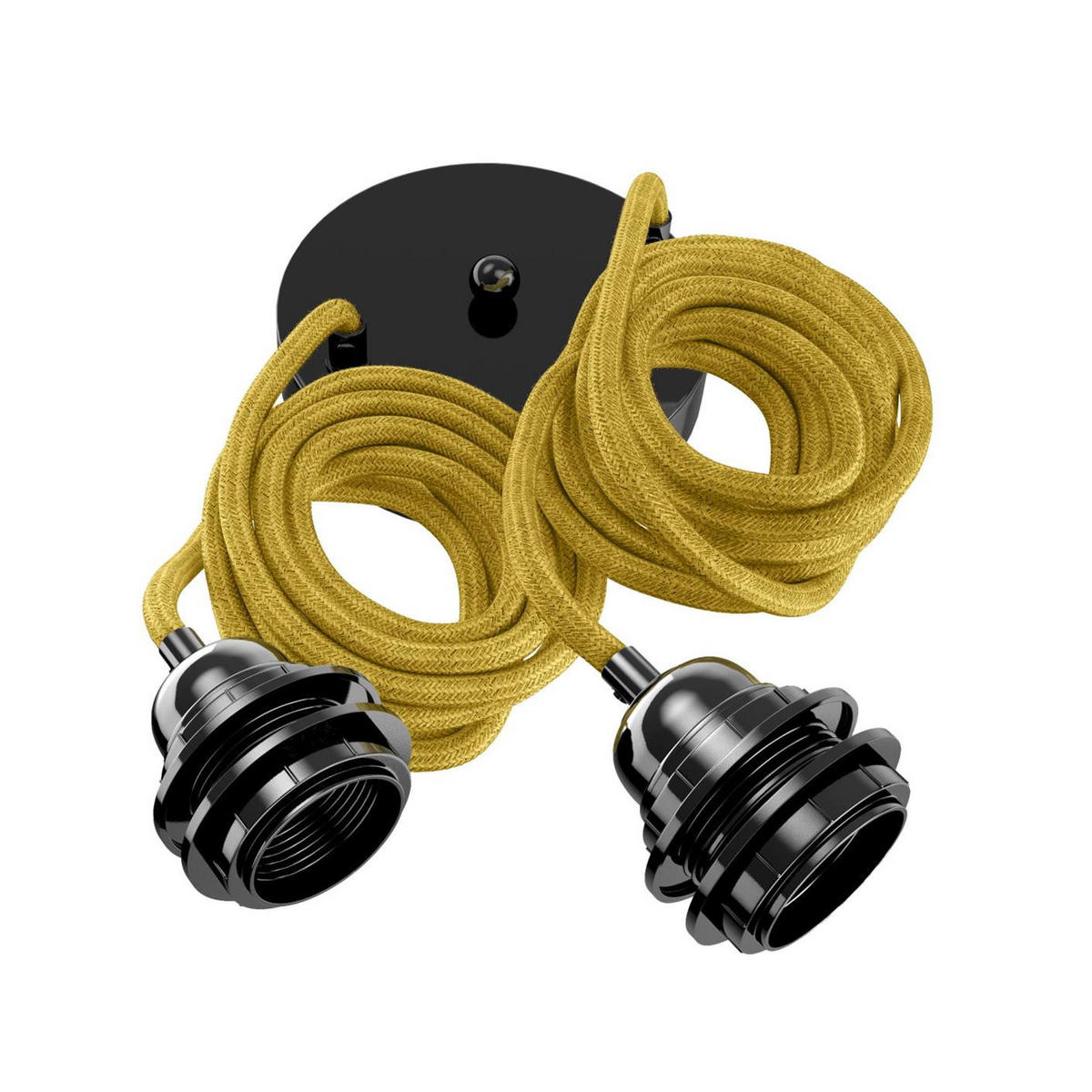 PENDELLEUCHTE Hang 2 Flammig Retro Mustard - Gelb, Naturmaterialien (250/1/250cm) - HOOPZI