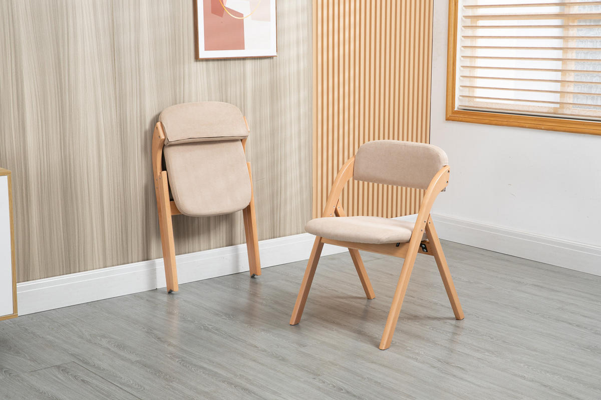 KLAPPSTUHL DE-36260 2er-Set mit gepolstertem Sitz Khaki - Sandfarben, Holz (54/60/79cm) - ComfortXL