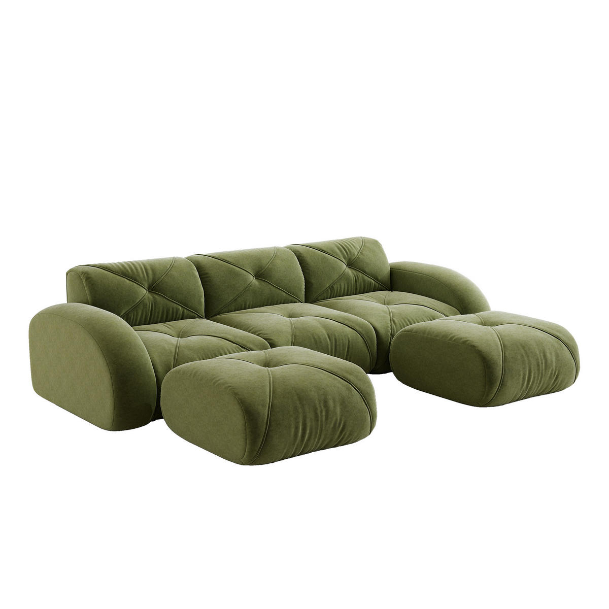 WOHNLANDSCHAFT Grün 281/171/76 cm 3-Sitzer mit 2 Hockern - Grün, Textil (281/76/171cm) - PANGIVO