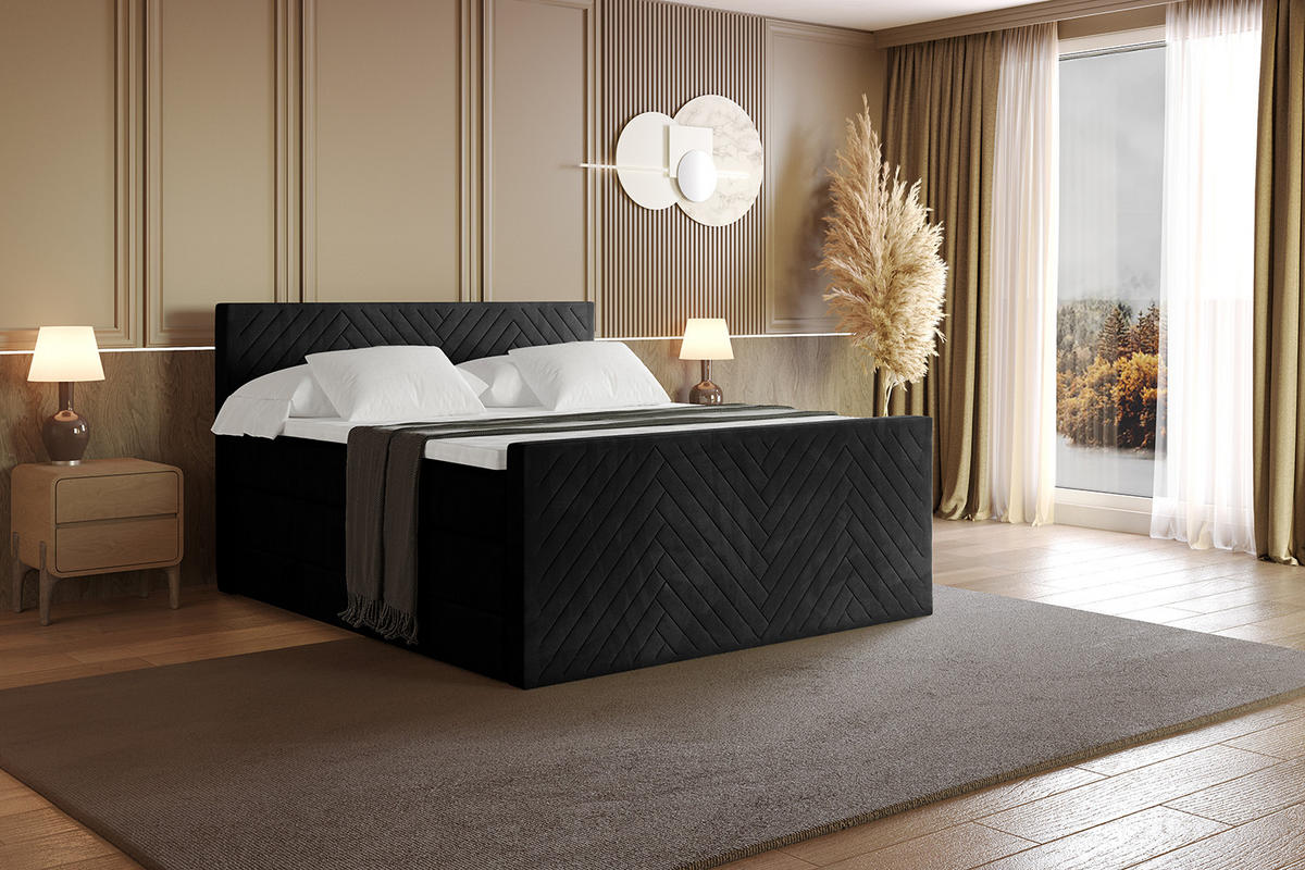 BOXSPRINGBETT mit Matratze und Lattenrost - VEXA-Z KING-160x200 - Schwarz Casablanca - Schwarz, Holzwerkstoff (160/200cm) - ALTDECOR
