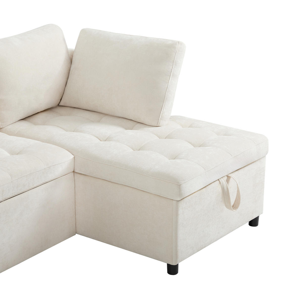 4-SITZER ECKSOFA Chenille Beige mit Schlaffunktion, Stauraum und USB - Beige, Holzwerkstoff/Kunststoff (209/130cm) - WISHDOR