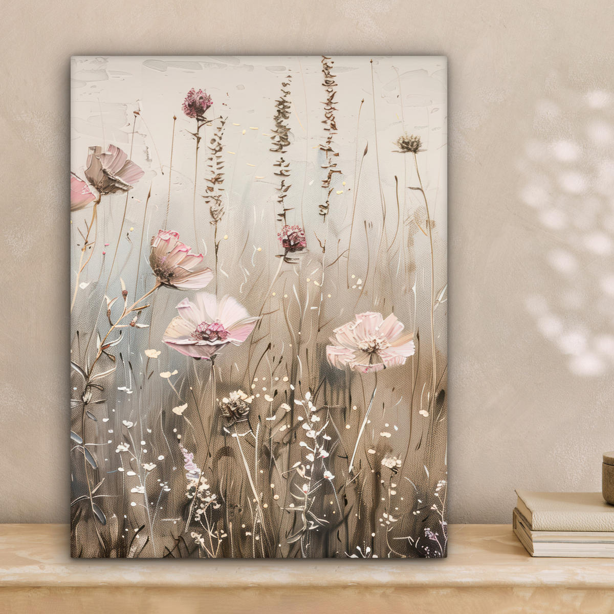 LEINWANDBILD Blumen - Rosa - Modern - Beige Room Decor 30x40 cm - Beige, Textil (30/40cm) - MuchoWow