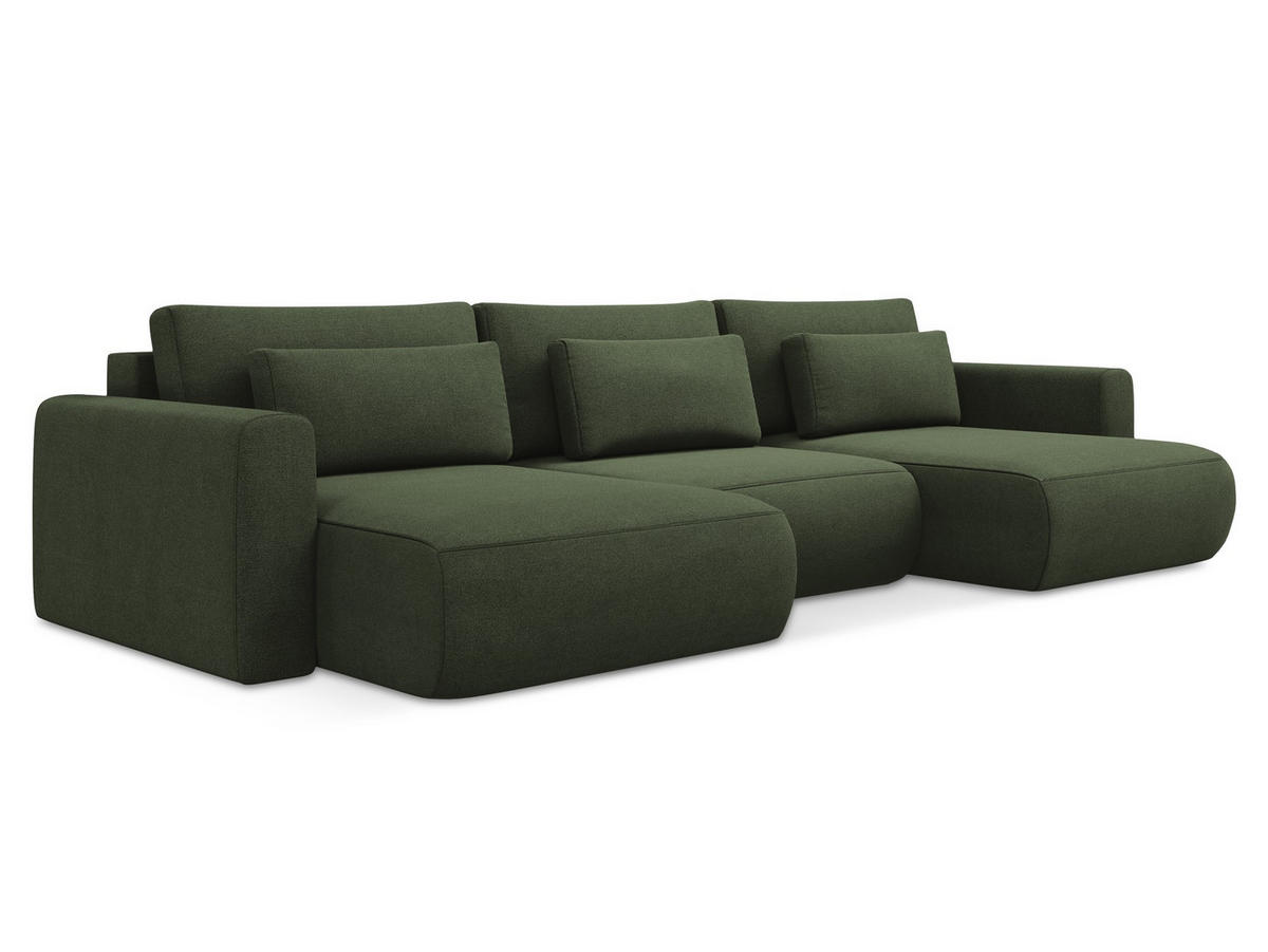 WOHNLANDSCHAFT Strukturstoff Stoff Grün - Schwarz/Olivgrün, Kunststoff/Textil (340/82/149cm) - Makamii