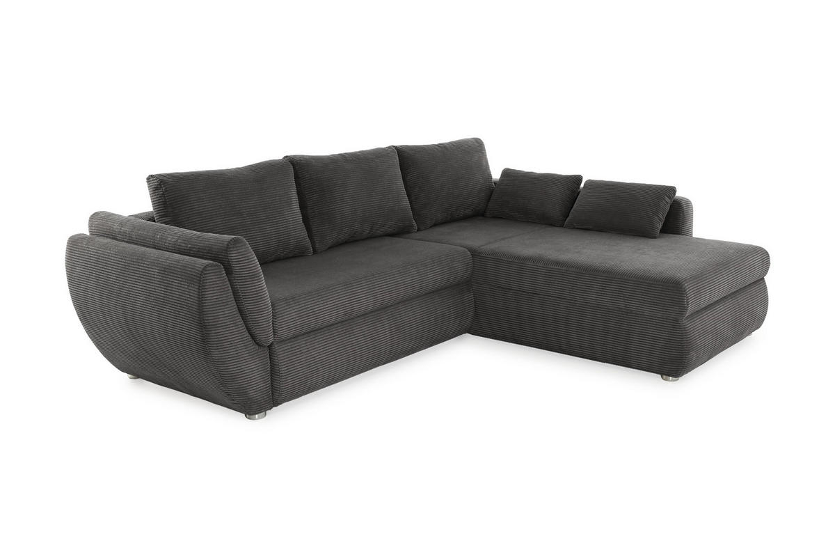 ECKSOFA mit Schlaffunktion und Bettkasten, seitenverkehrt montierbar B272/T200/H88 cm, Liegefläche 128x224 cm, Cord Grau Anthrazit / 15226 - Chromfarben/Schieferfarben, Kunststoff/Textil (272/200cm) - luma-home