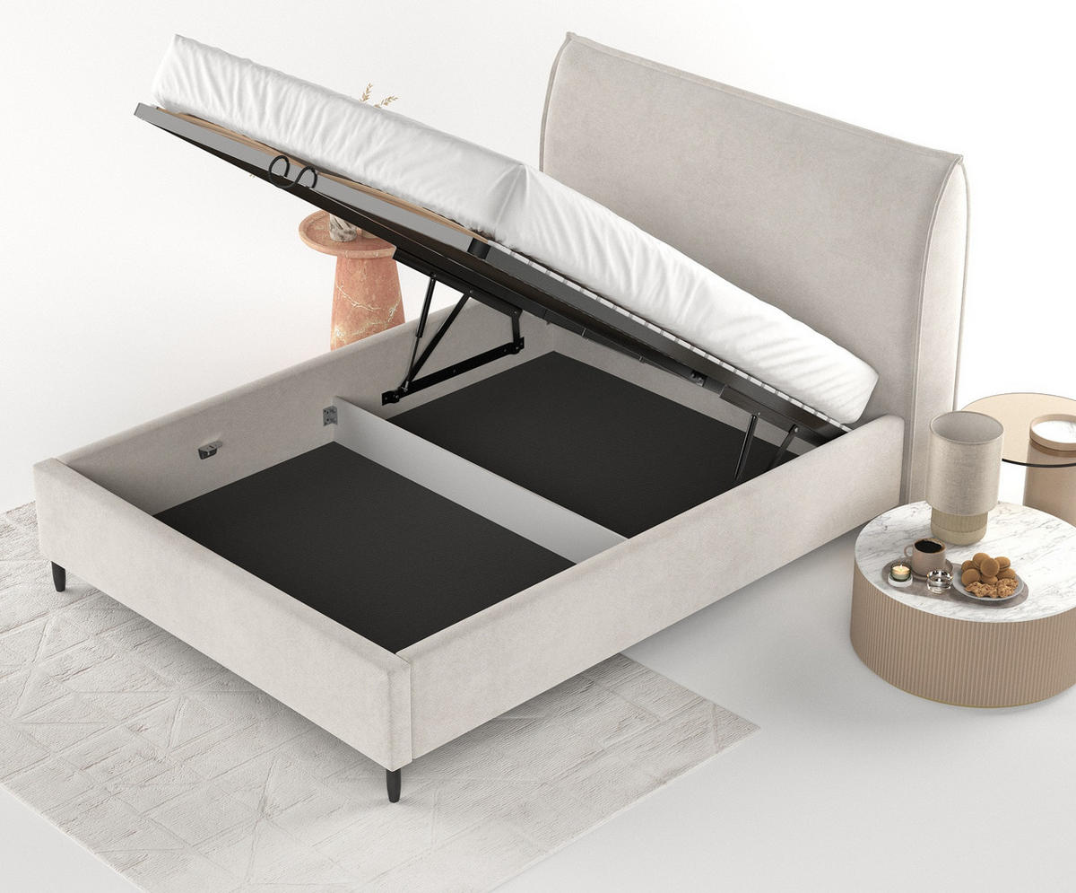 POLSTERBETT Shell Hellbeige 140/200 cm im Samtstoff - Beige/Schwarz, Holz/Holzwerkstoff (140/200cm) - Maison de Reve