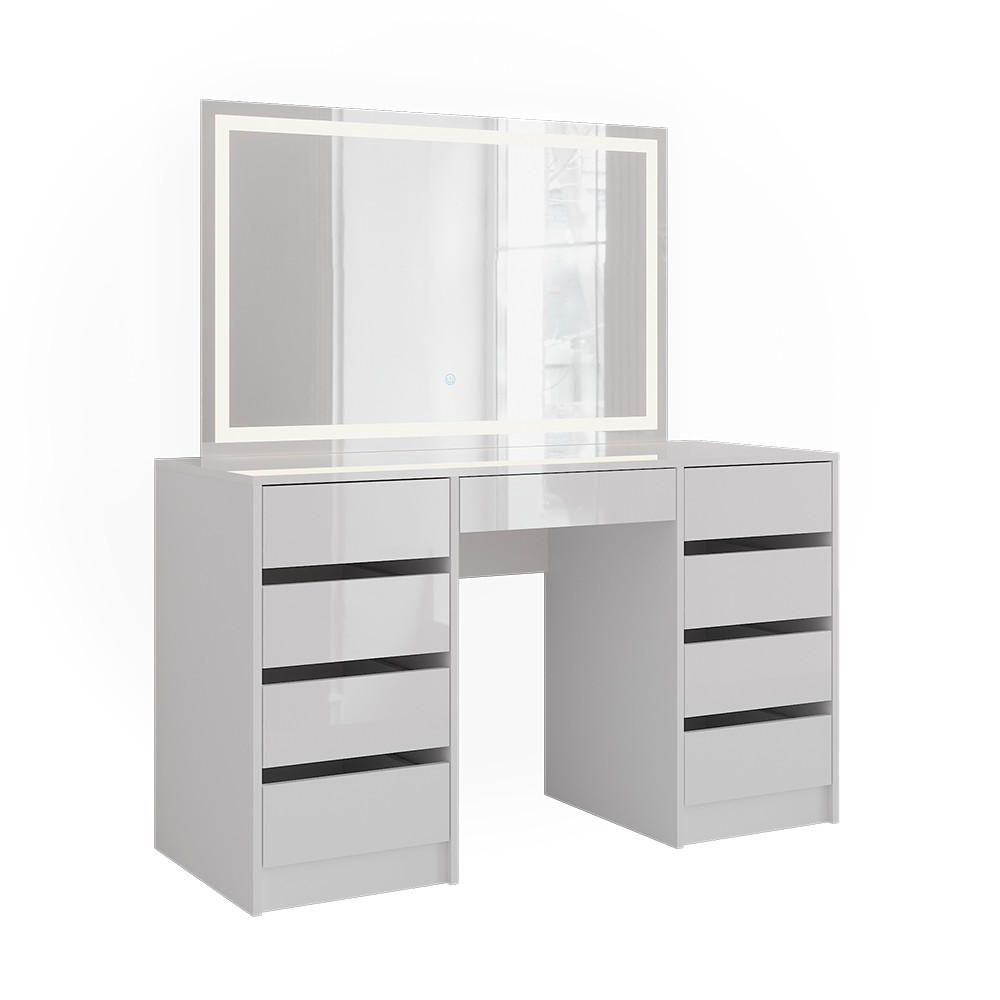 SCHMINKTISCH Sherry Weiß/Weiß Hochglanz 128.2 cm mit LED-Spiegel - Weiß Hochglanz, Holzwerkstoff (128.2/76/50.1cm) - Vicco