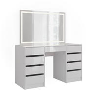 SCHMINKTISCH Sherry Weiß/Weiß Hochglanz 128.2 cm mit LED-Spiegel - Weiß Hochglanz, Holzwerkstoff (128.2/76/50.1cm) - Vicco