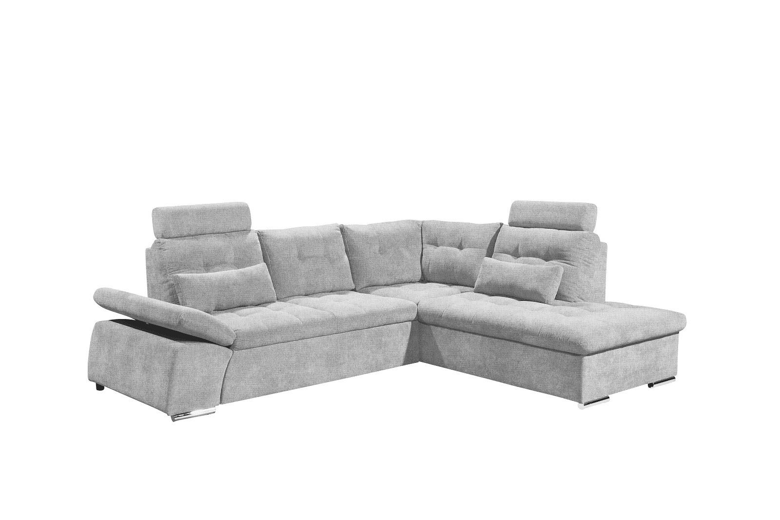 ECKSOFA mit Schlaffunktion, verstellbare Armlehne und Kopfstützen - Chromfarben/Hellgrau, Textil (219/260cm) - ed exciting design