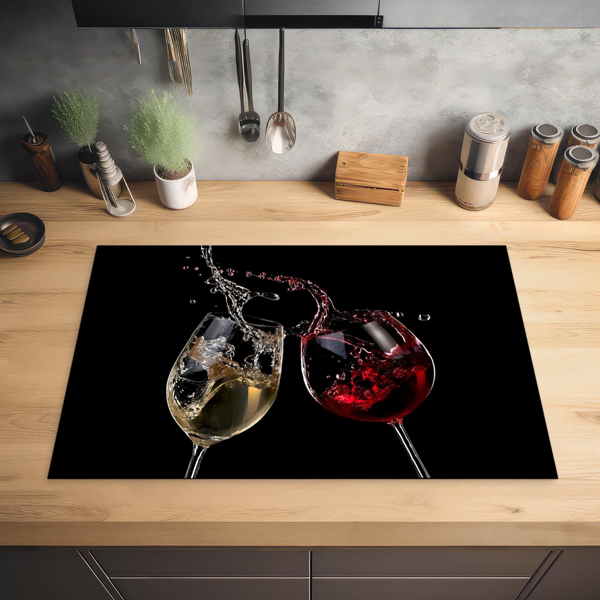 HERDABDECKPLATTE Rotwein - Weißwein - Glas - Schwarz 80x52 cm - Weinrot, Kunststoff (80/0.2/52cm) - MuchoWow