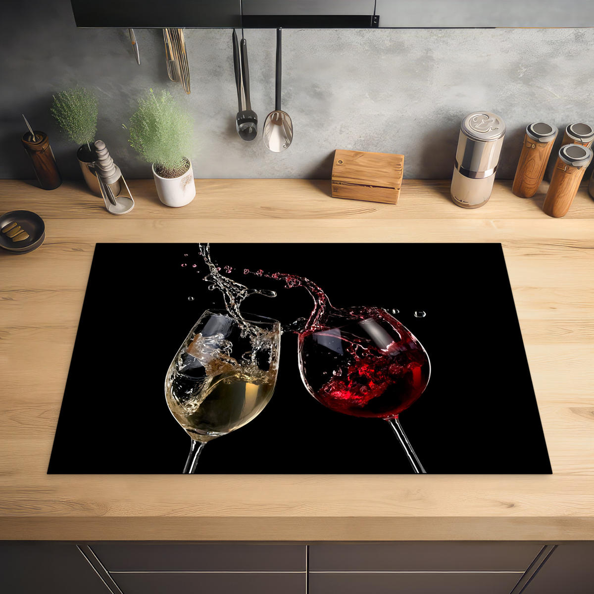 HERDABDECKPLATTE Rotwein - Weißwein - Glas - Schwarz 80x52 cm - Weinrot, Kunststoff (80/0.2/52cm) - MuchoWow