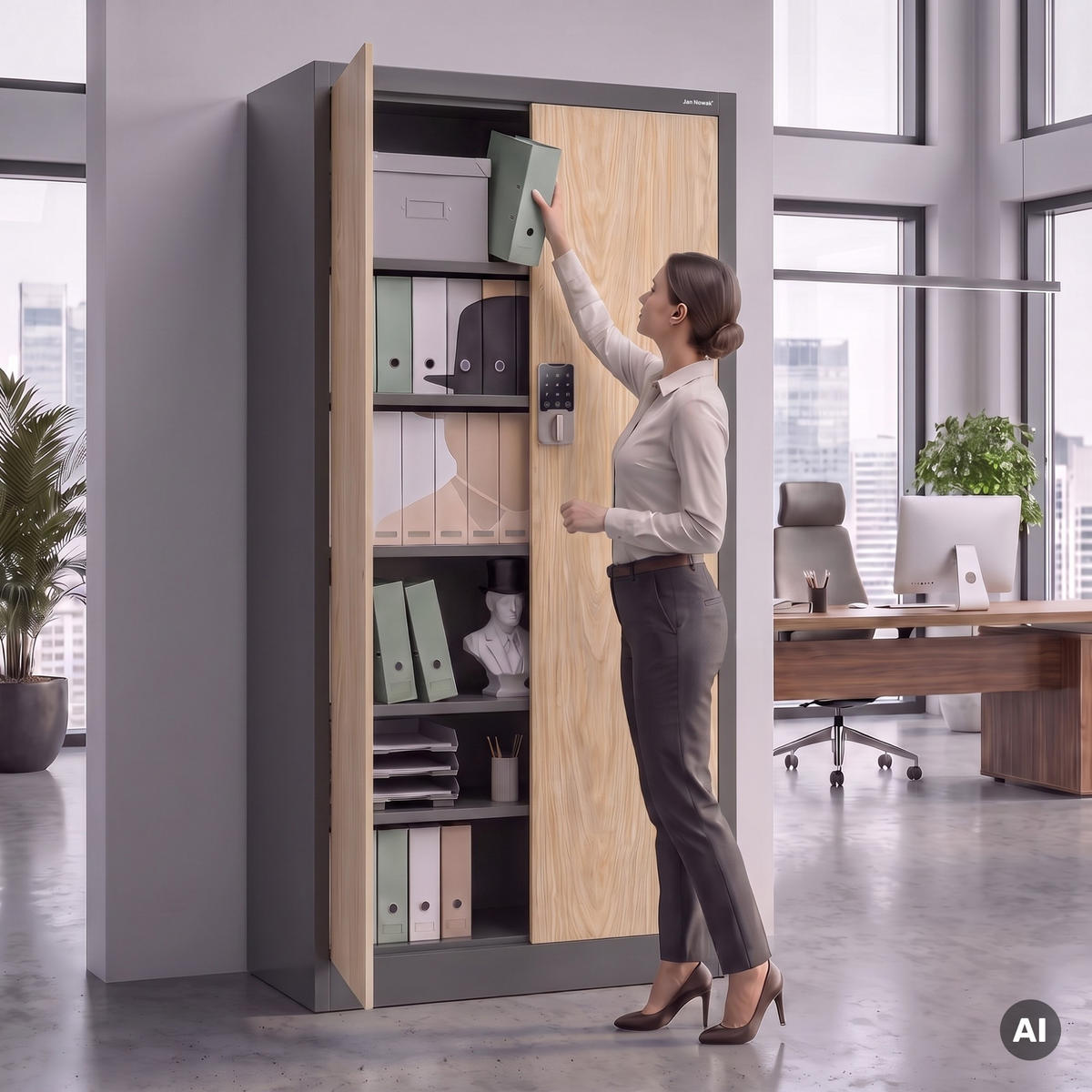 BÜROSCHRANK mit Zahlenschloss DANIEL 185x90x40 cm - Anthrazit/Sonoma Eiche, Metall (90/185/40cm) - Jan Nowak