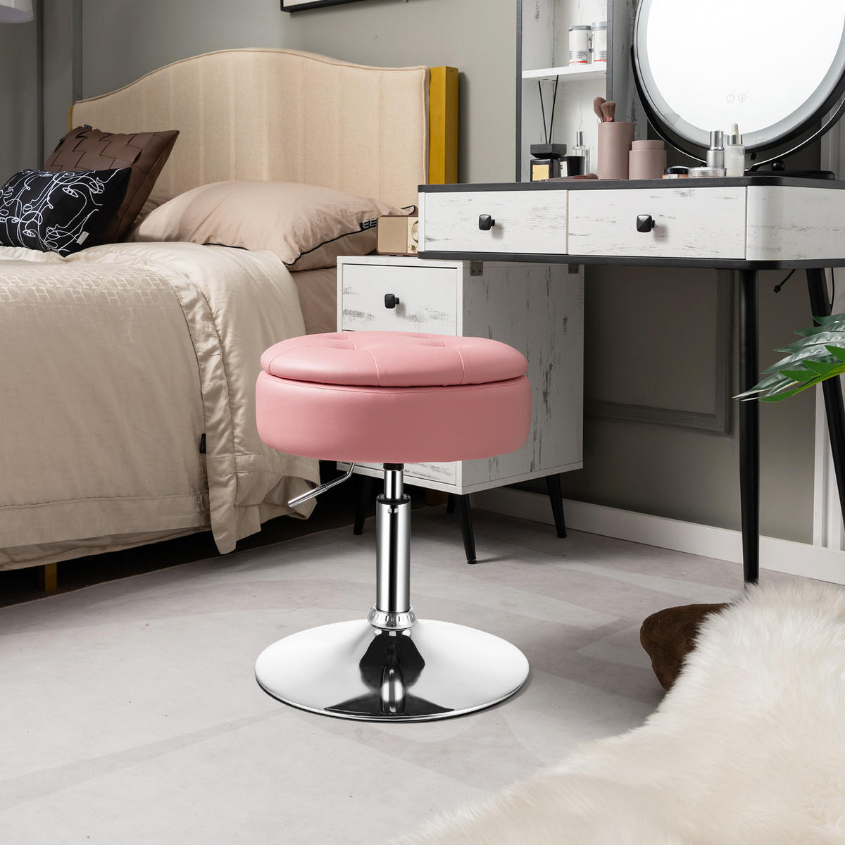 SCHMINKHOCKER Rosa - Pink, Metall (41/66/41cm) - COSTWAY