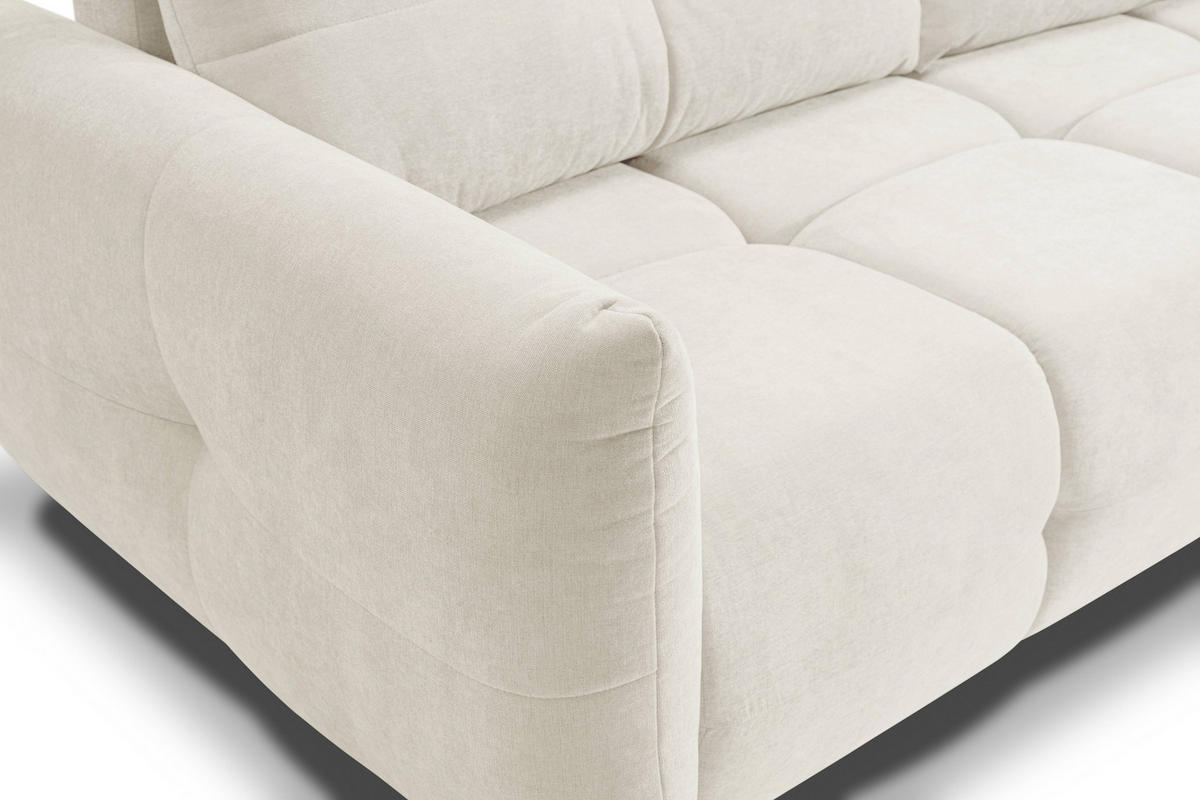 BETTSOFA MODA Creme Chenille-Stoff mit Schlaffunktion - Creme, Holz (245/86/110cm) - MASSENO