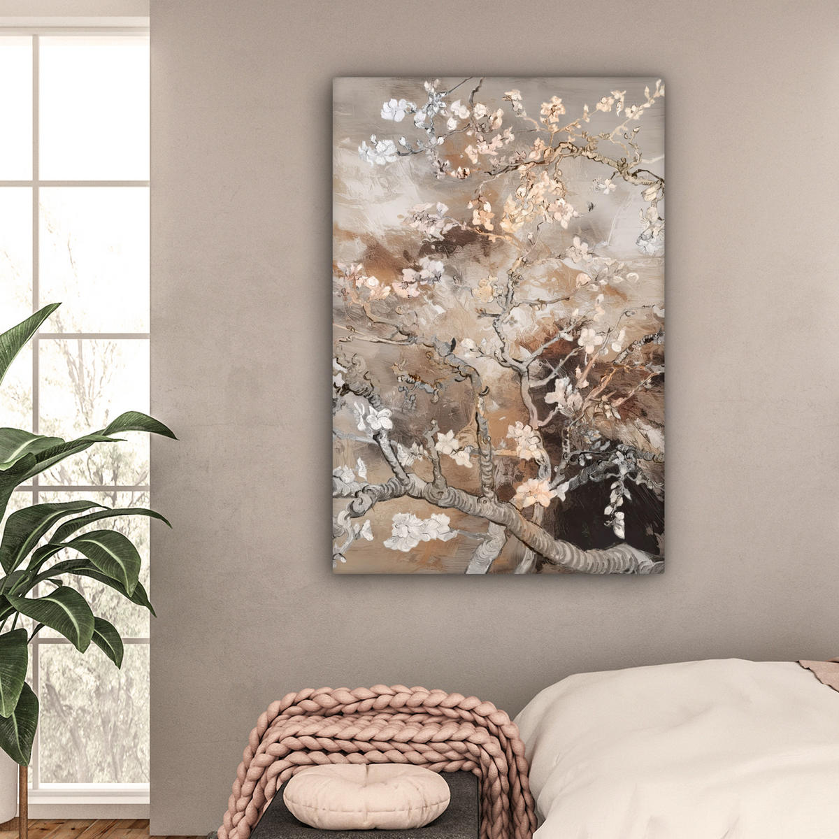 LEINWANDBILD Mandelblüte - Kunst - Van Gogh - Beige - Abstrakt Deko Groß 90x140 cm - Braun, Textil (90/140cm) - MuchoWow