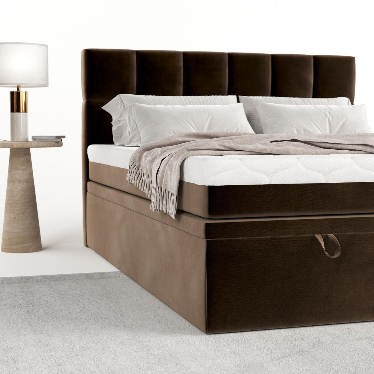 BOXBETT Elano 200/200 cm Braun im Kronos Stoff - Schwarz/Braun, Holz/Holzwerkstoff (200/200cm) - AltaBeds