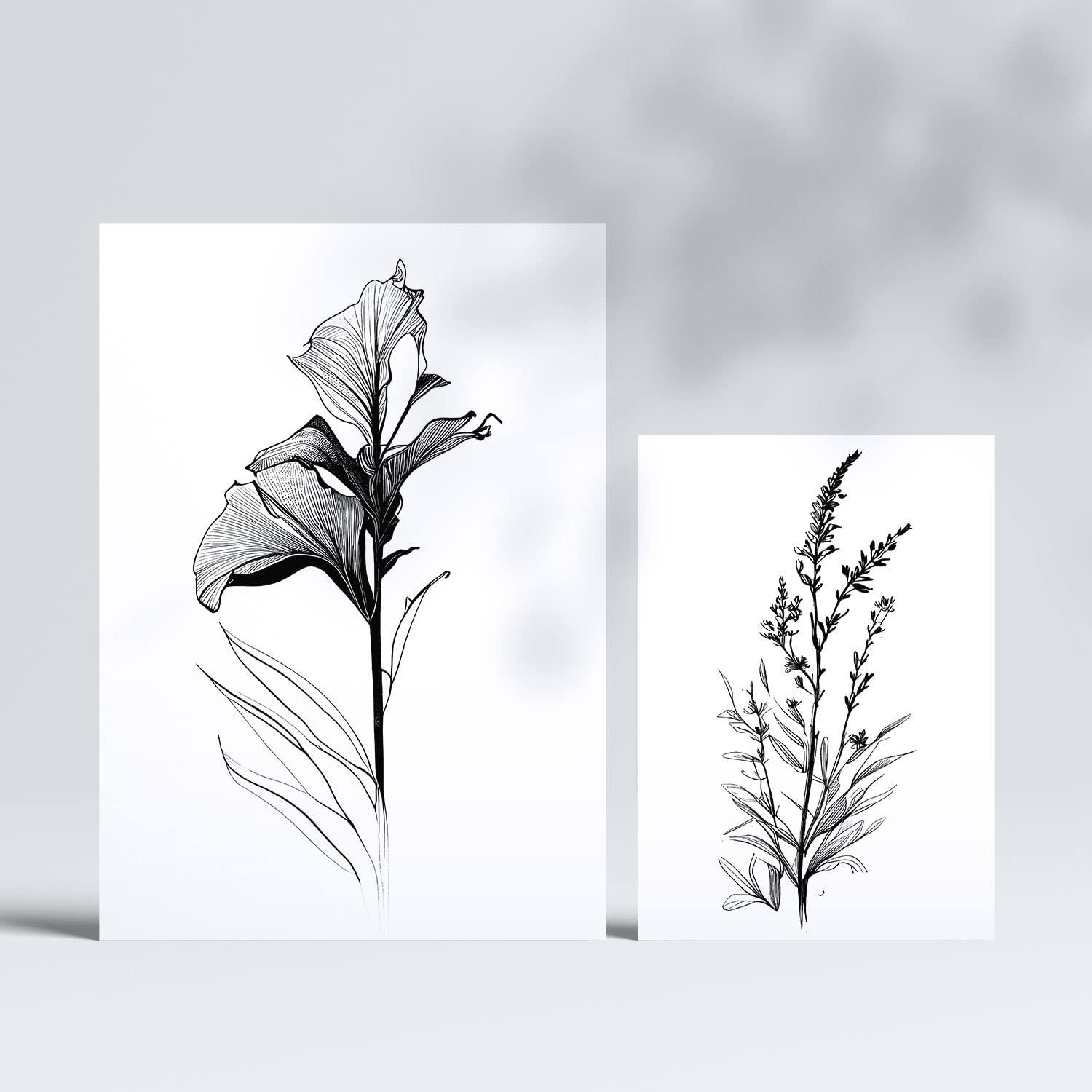 POSTER Set Mit 6 Ansteckblumen Blumenmotiven In Klassischem Schwarz Und Weiß A3 & A4 Rahmenlos - Klar, Papier (29/3cm) - Nacnic