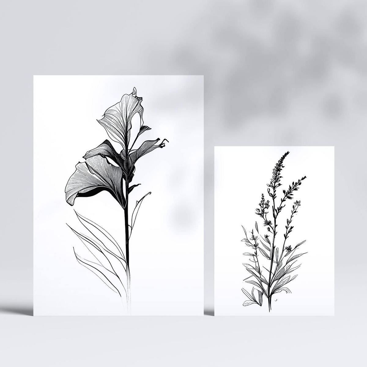 POSTER Set Mit 6 Ansteckblumen Blumenmotiven In Klassischem Schwarz Und Weiß A3 & A4 Rahmenlos - Klar, Papier (29/3cm) - Nacnic