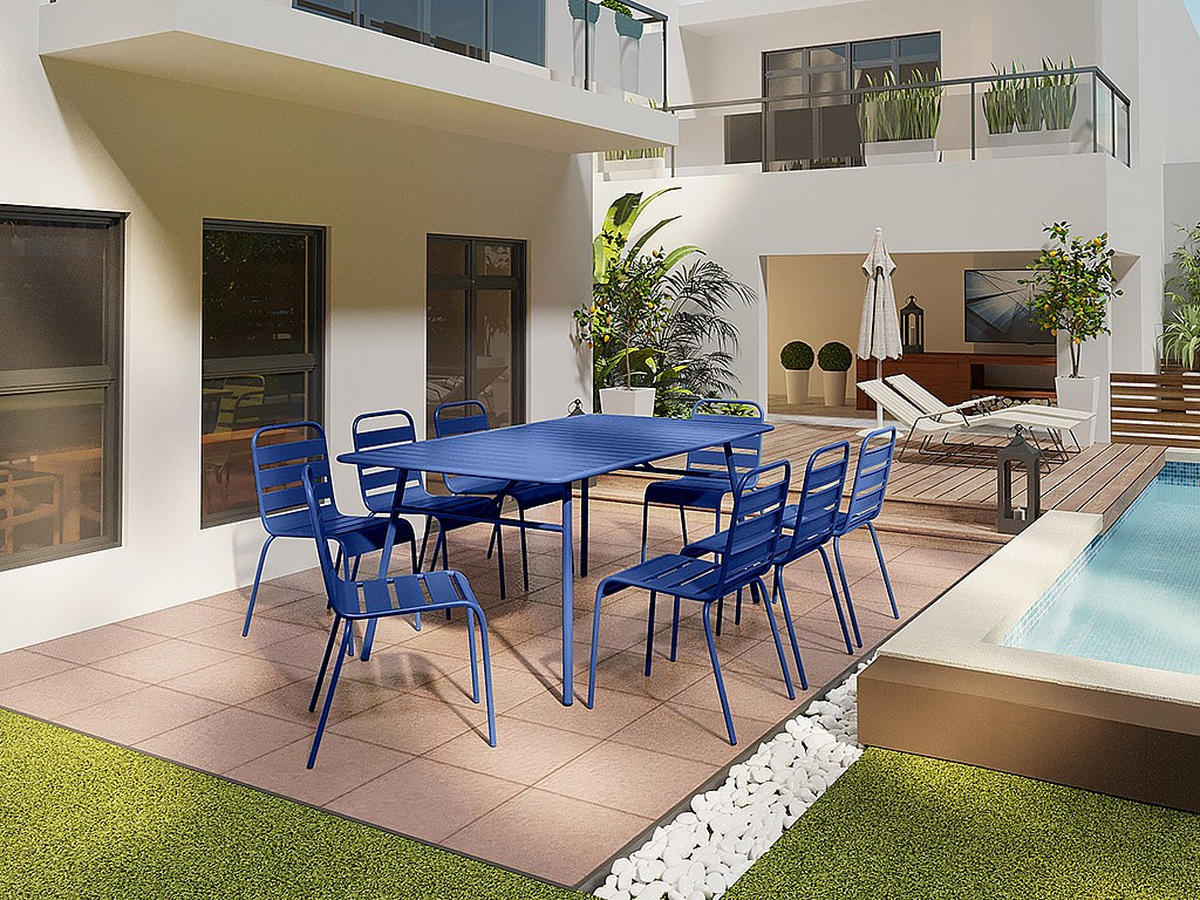 GARTENTISCH L.200 cm - Metall - Nachtblau - MIRMANDE von MYLIA - Blau, Metall (100/200/75cm) - Vente-Unique