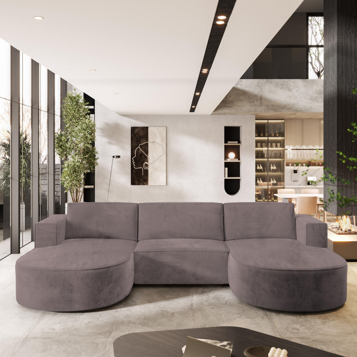 ROHOVÁ SEDAČKA VEZZO šeříková - šedá/šeříková, dřevo/textil (347/174cm) - MASSENO