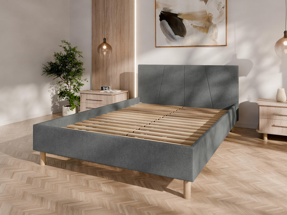 POLSTERBETT ALMORE 140x200cm Elegantes Polsterbett für modernen Wohnstil , Federkernmatratze ELDAR (18cm), grau - Grau, Holz (140/200cm) - Panda Möbel