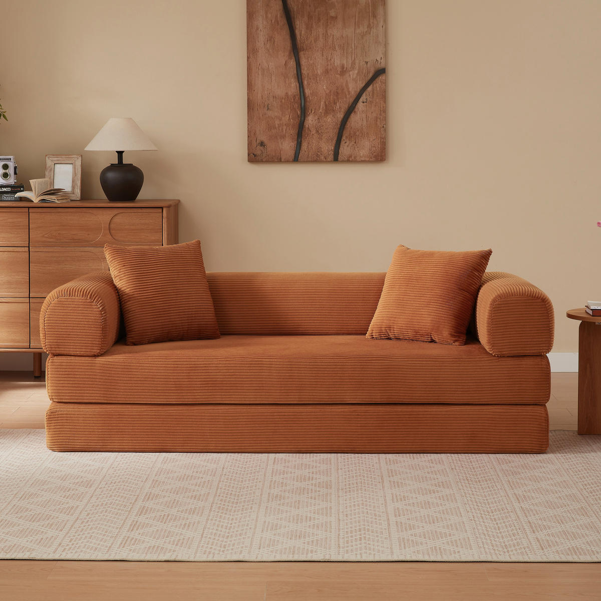 SCHLAFSOFA aus Cord in Terracotta 2-in-1 Funktion & zum Gästebett klappbar - Dunkelorange, Textil (89/59/195cm) - Urban Meuble