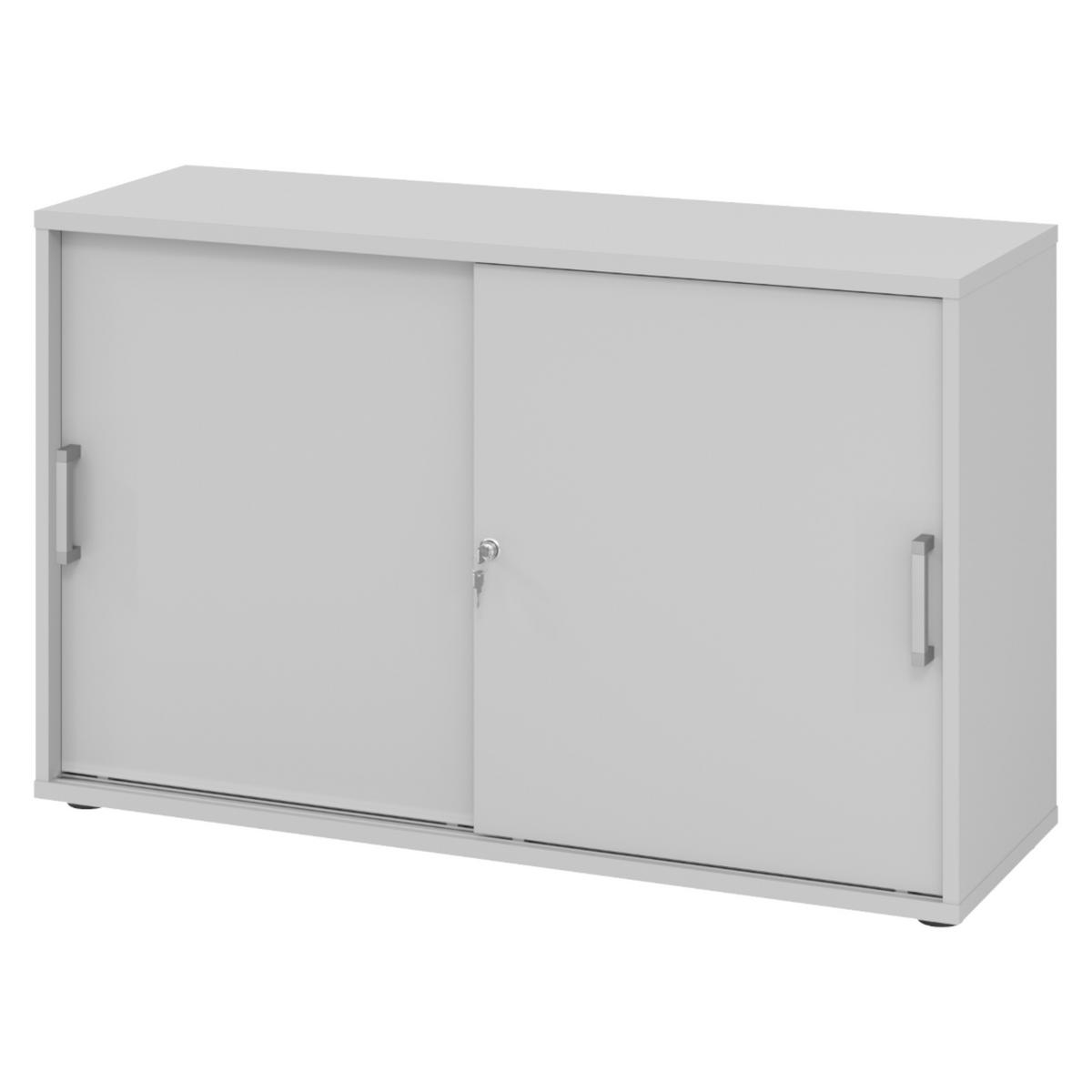 SCHIEBETÜRENSCHRANK - 2 Ordnerhöhen 40/120/74,8 cm in Grau Chromgriff (Metall) - Grau, Holzwerkstoff (120/74.8/40cm) - bümö