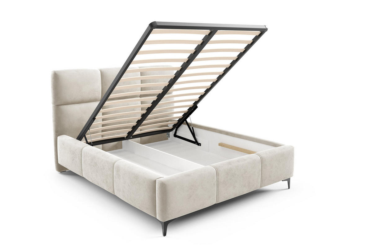 POLSTERBETT SENTO, 180x200 cm, Doppelbett mit Bettkasten, Velourstoff, Frabe: Beige - Beige, Holz/Textil (180/200cm)