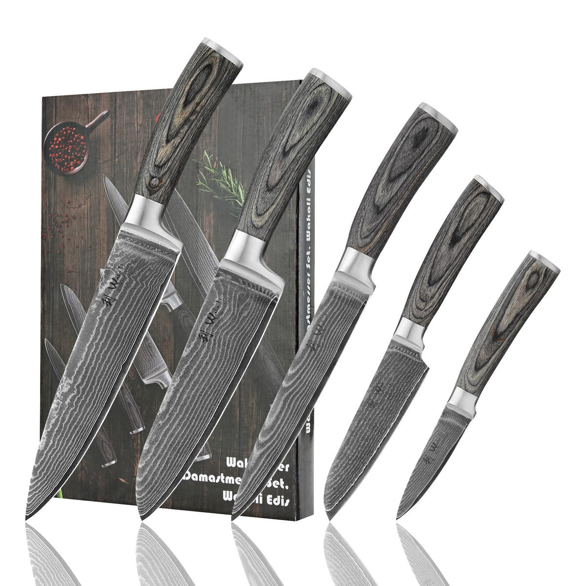 MESSERSET 5-TEILIG 8–20 cm - Grau, Holz/Metall - Wakoli