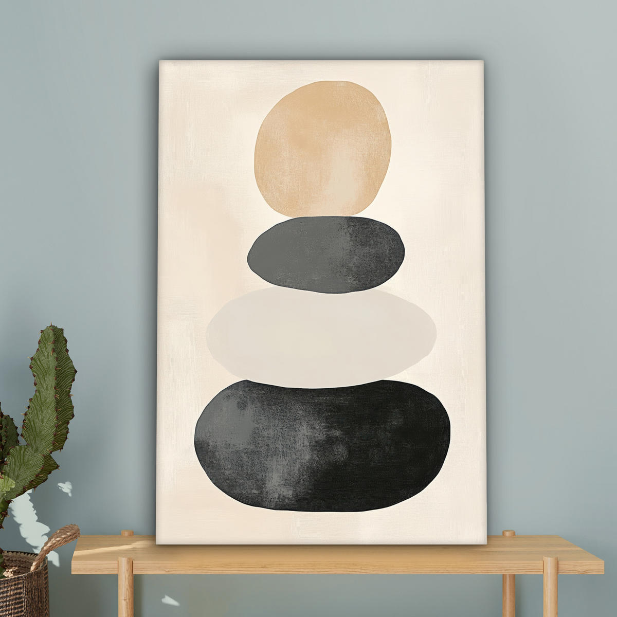 LEINWANDBILD Japandi - Wabi sabi - Beige Wanddeko Schlafzimmer 60x90 cm - Taupe, Textil (60/90cm) - MuchoWow