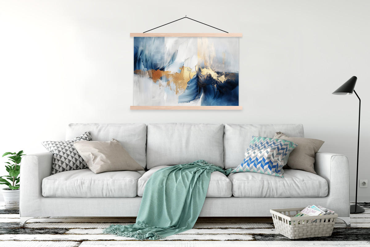 POSTER Gold - Blau - Aquarell - Kunst - Modern 120x80 cm - Hellblau, Textil (120/80/0.15cm) - MuchoWow