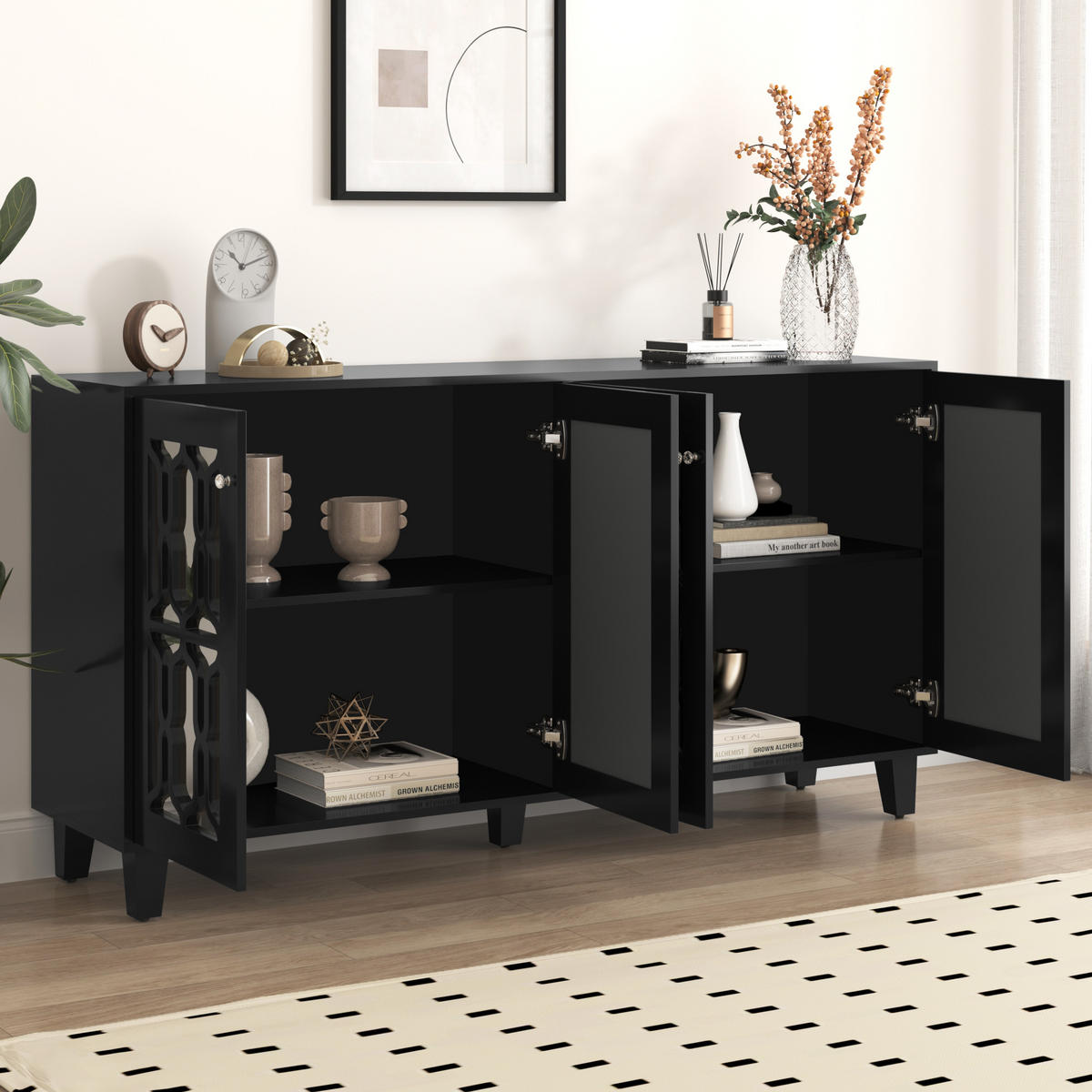 SIDEBOARD Black 160/40/84 cm - Schwarz, Holz (160/84/40cm) - Urban Meuble